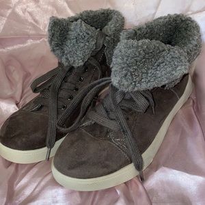 grey fuzzy sneakers